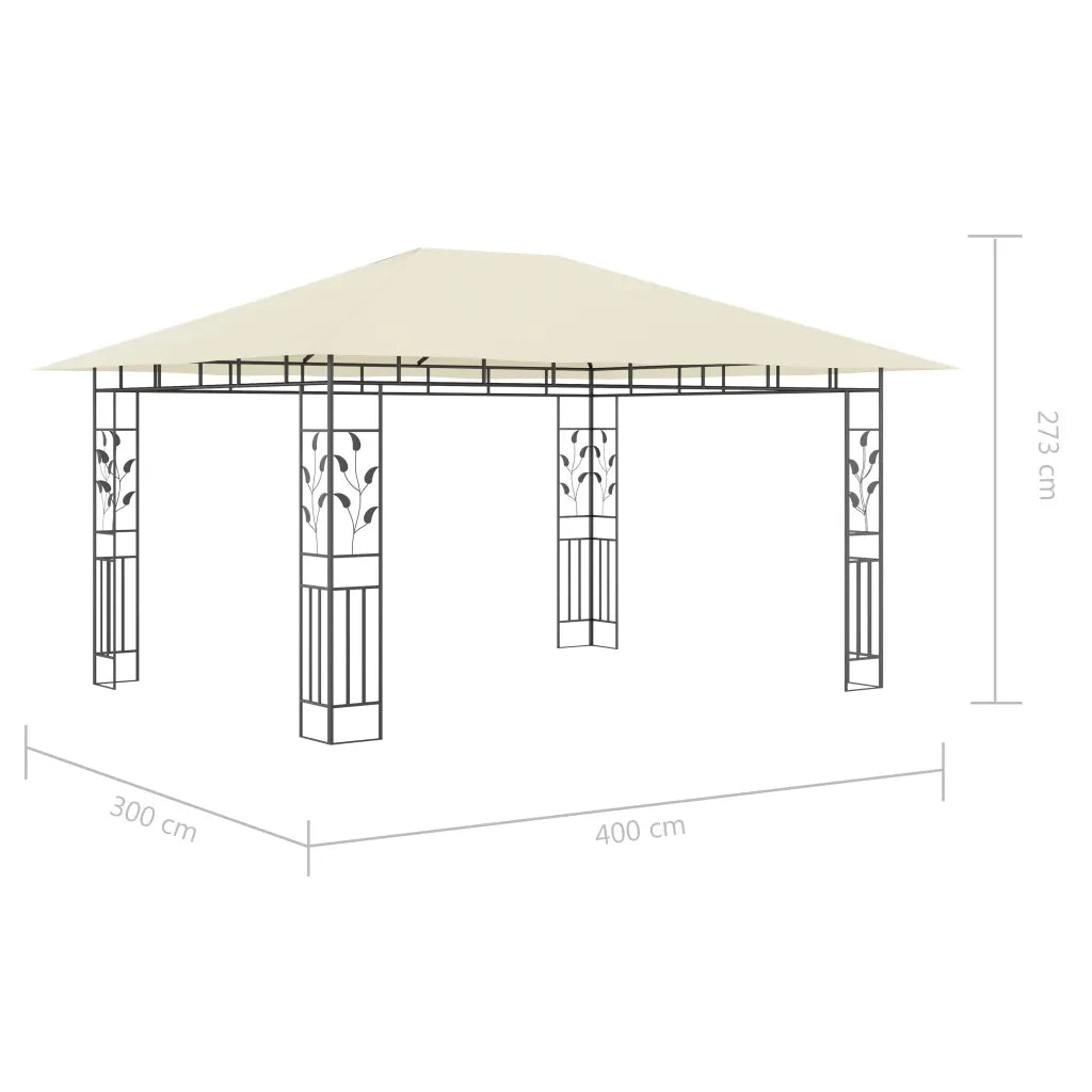 Tonnelle 4x3 m crème avec moustiquaire et guirlande solaire LED