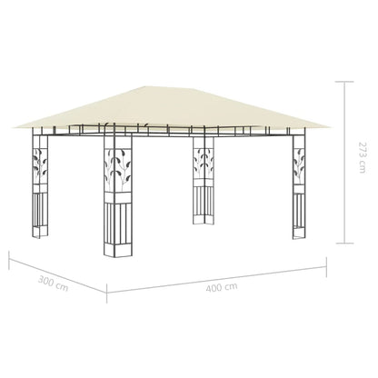 Tonnelle 4x3 m crème avec moustiquaire et guirlande solaire LED