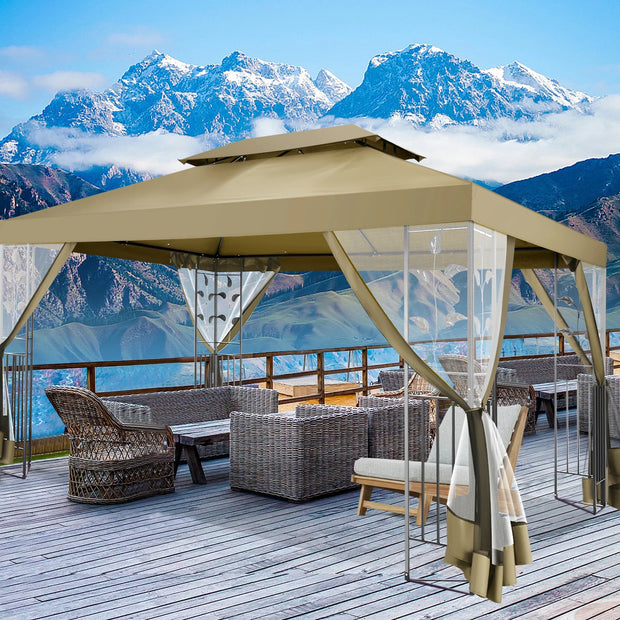Tonnelle 3x4 m étanche avec rideaux moustiquaires et toit renforcé