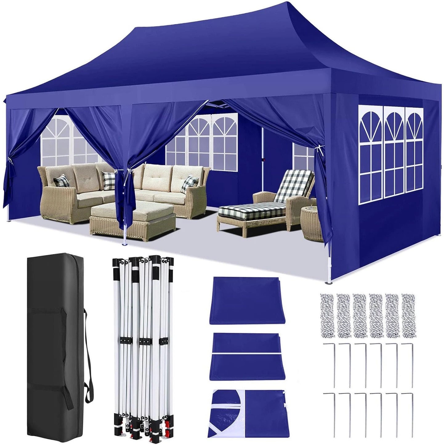 Tonnelle pliante 3x6 m imperméable avec 6 parois amovibles