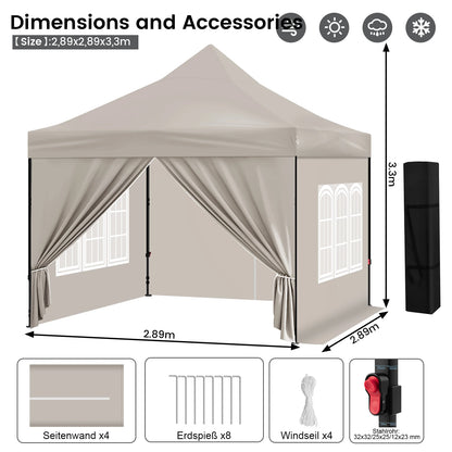 Tonnelle pliante 3x3 m imperméable avec 4 parois amovibles