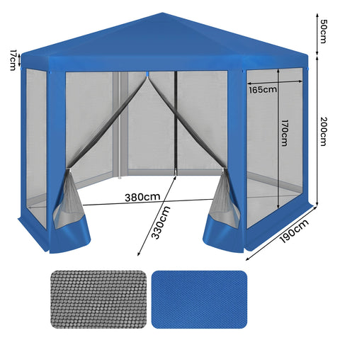 Tonnelle hexagonale 3,8 x 3,3 m avec moustiquaire de jardin