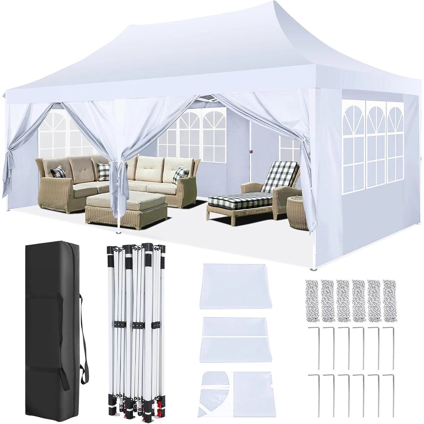 Tonnelle pliante 3x6 m imperméable avec 6 parois amovibles
