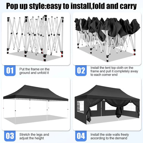 Tonnelle pliante 3x6 m imperméable avec 6 parois amovibles