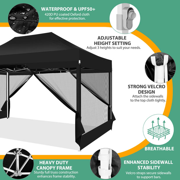 Tonnelle pliante 3x4,5 m imperméable avec moustiquaire amovible