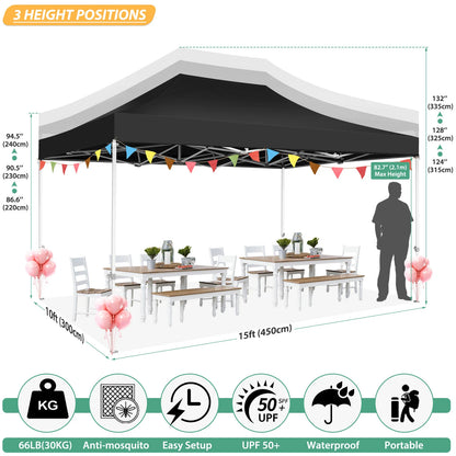 Tonnelle pliante 3x4,5 m imperméable avec moustiquaire amovible