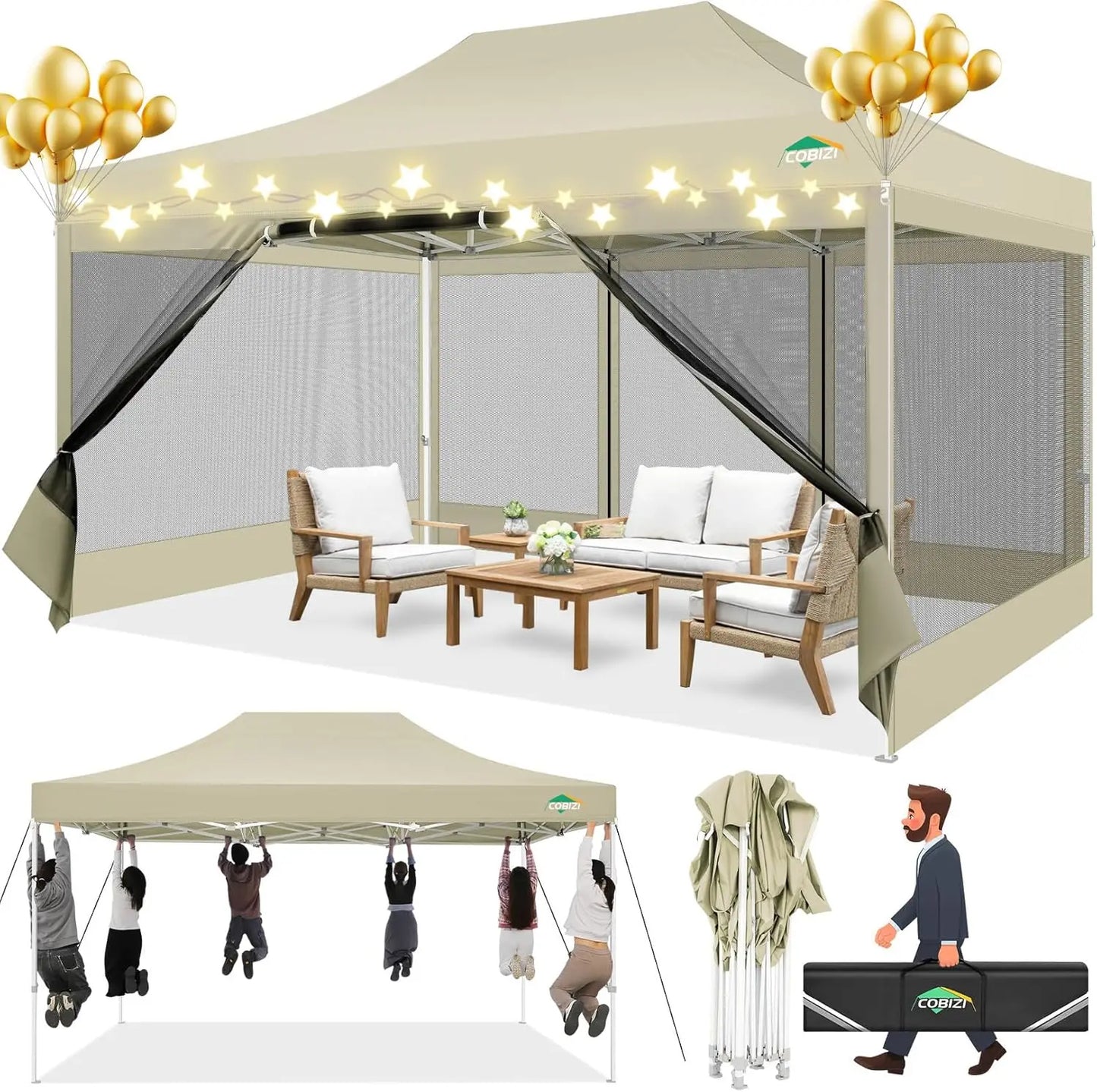 Tonnelle pliante 3x4,5 m imperméable avec moustiquaire amovible