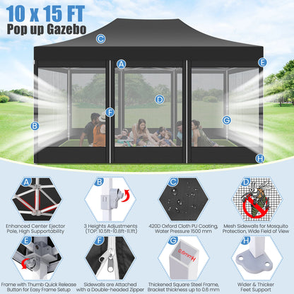 Tonnelle pliante 3x4,5 m imperméable avec moustiquaire panoramique