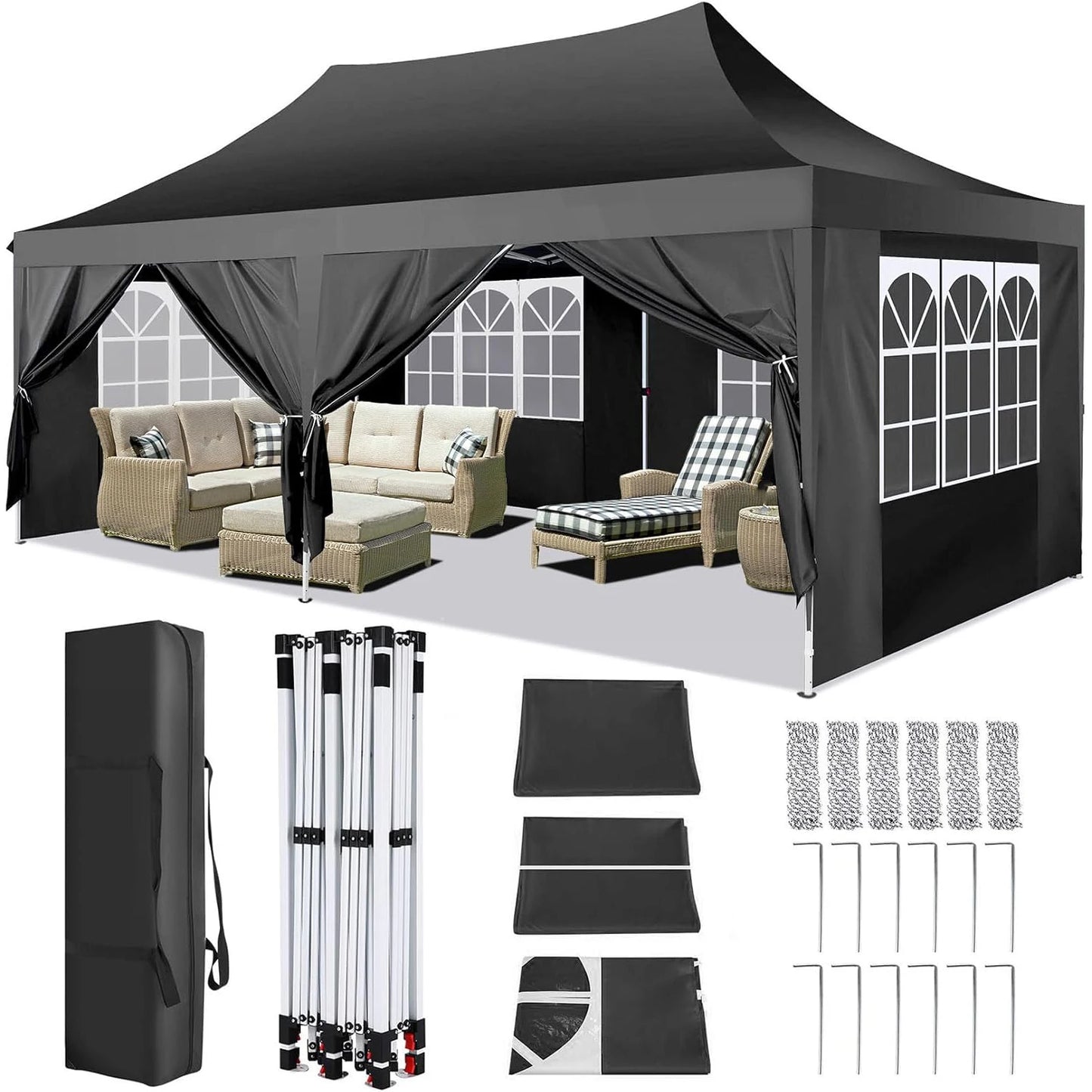 Tonnelle pliante 3x6 m imperméable avec 6 parois amovibles