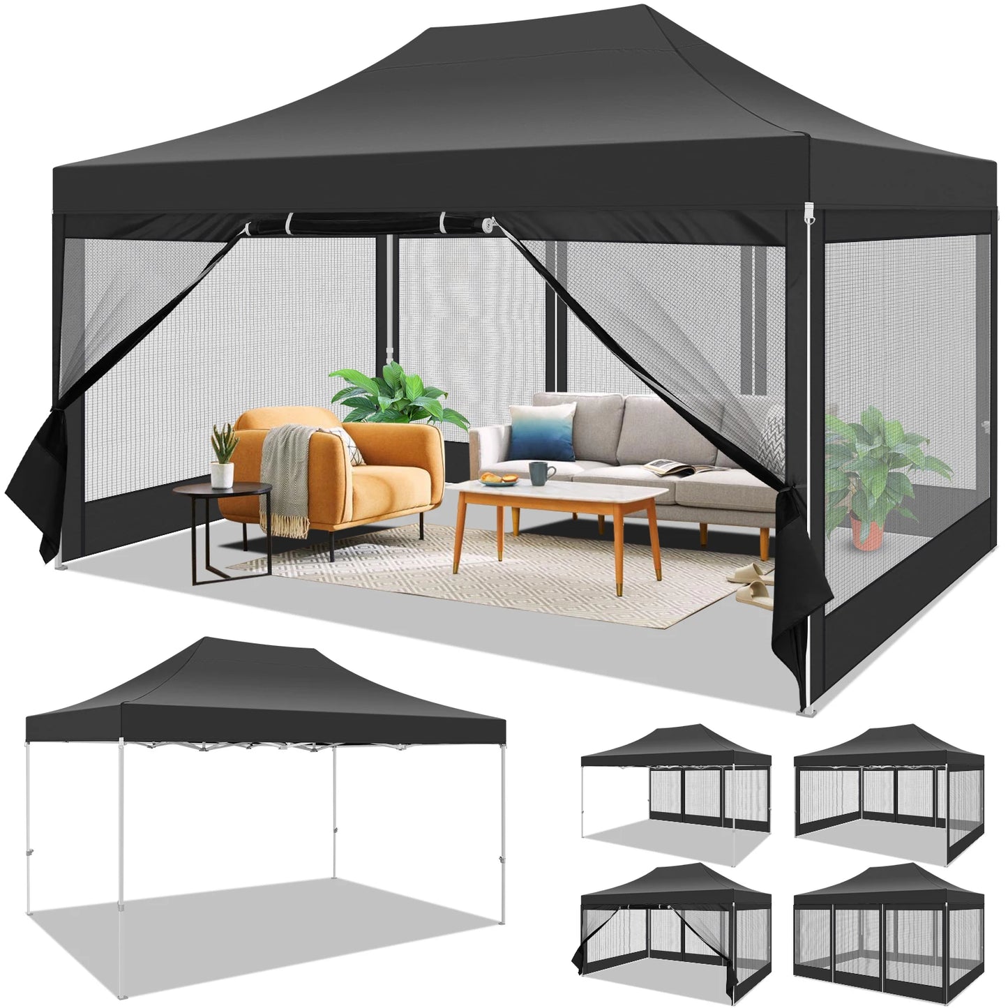 Tonnelle pliante 3x4,5 m imperméable avec moustiquaire panoramique