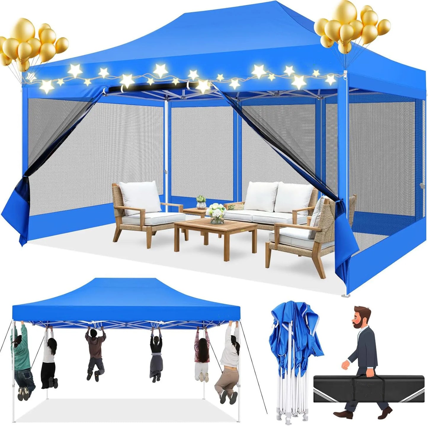 Tonnelle pliante 3x4,5 m imperméable avec moustiquaire amovible