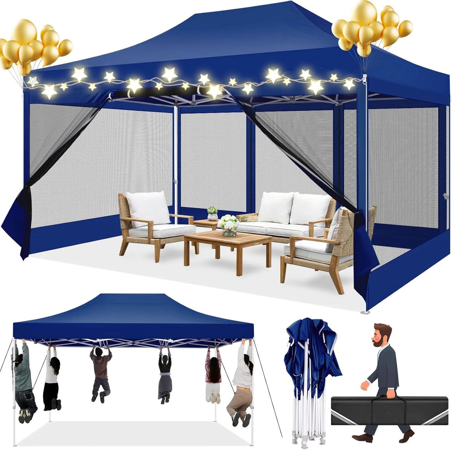 Tonnelle pliante 3x4,5 m imperméable avec moustiquaire amovible