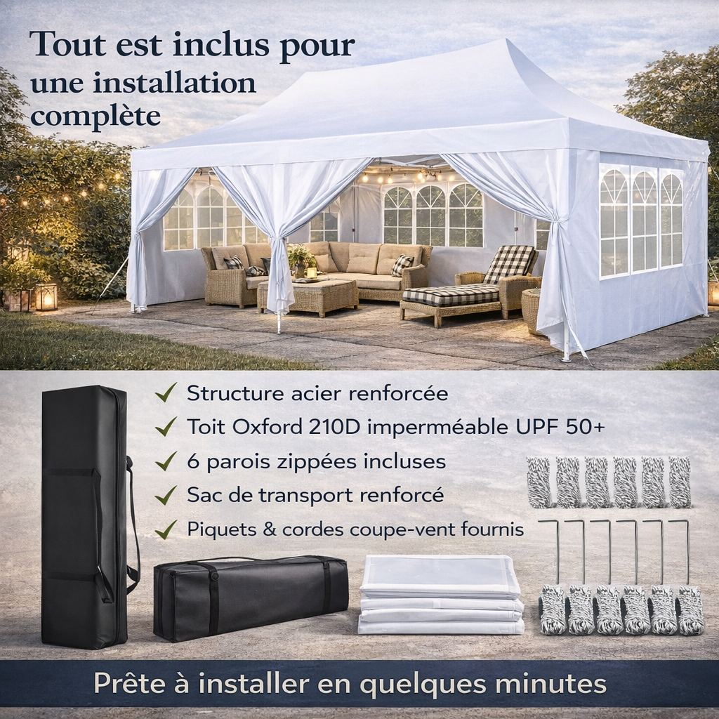 Tonnelle pliante 3x6 m imperméable avec 6 parois amovibles
