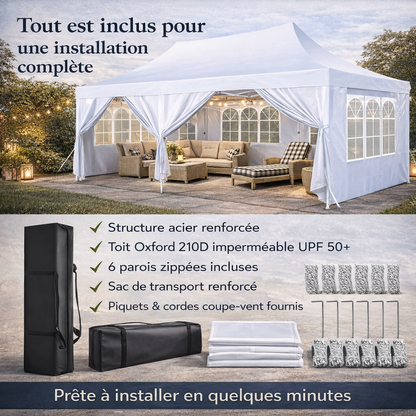Tonnelle pliante 3x6 m imperméable avec 6 parois amovibles