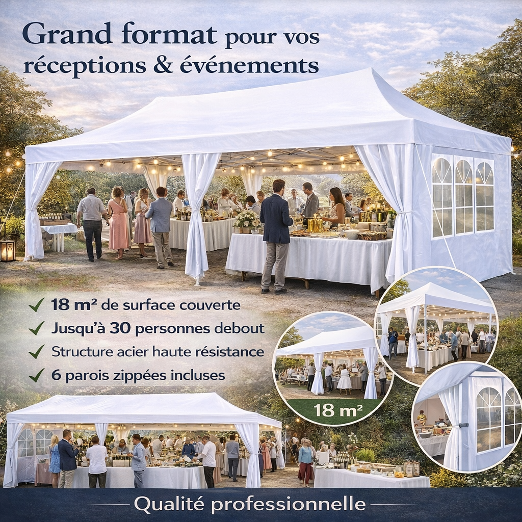Tonnelle pliante 3x6 m imperméable avec 6 parois amovibles