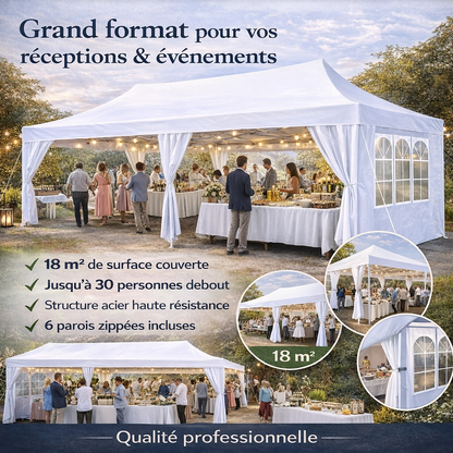 Tonnelle pliante 3x6 m imperméable avec 6 parois amovibles