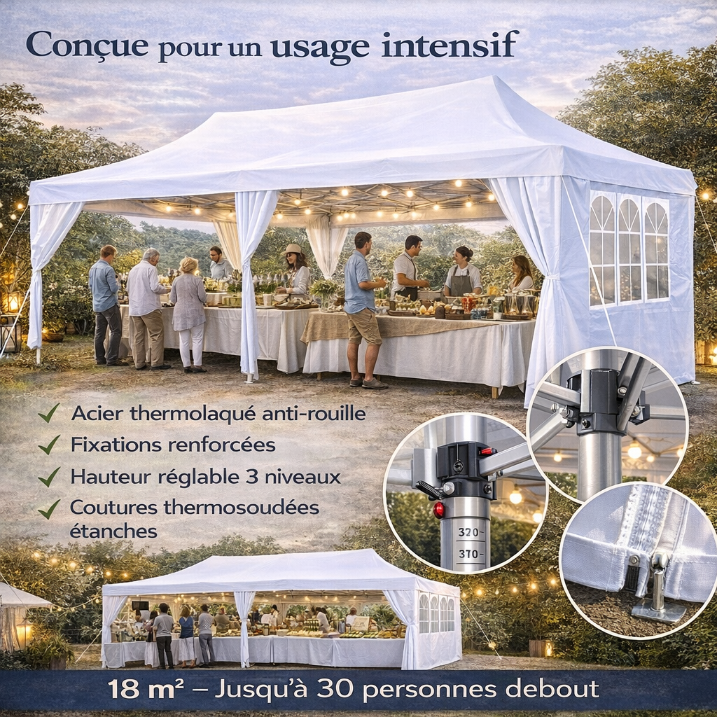 Tonnelle pliante 3x6 m imperméable avec 6 parois amovibles