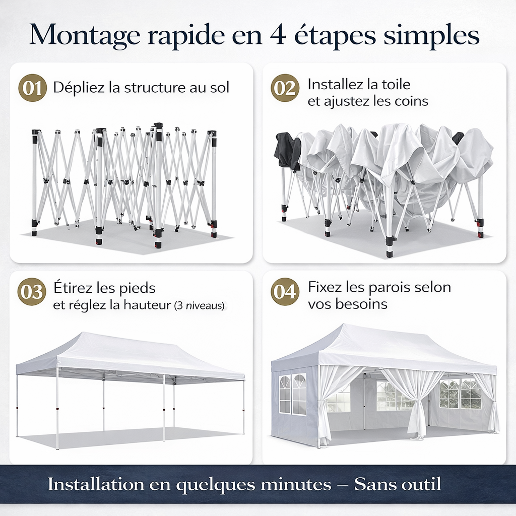 Tonnelle pliante 3x6 m imperméable avec 6 parois amovibles