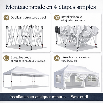 Tonnelle pliante 3x6 m imperméable avec 6 parois amovibles