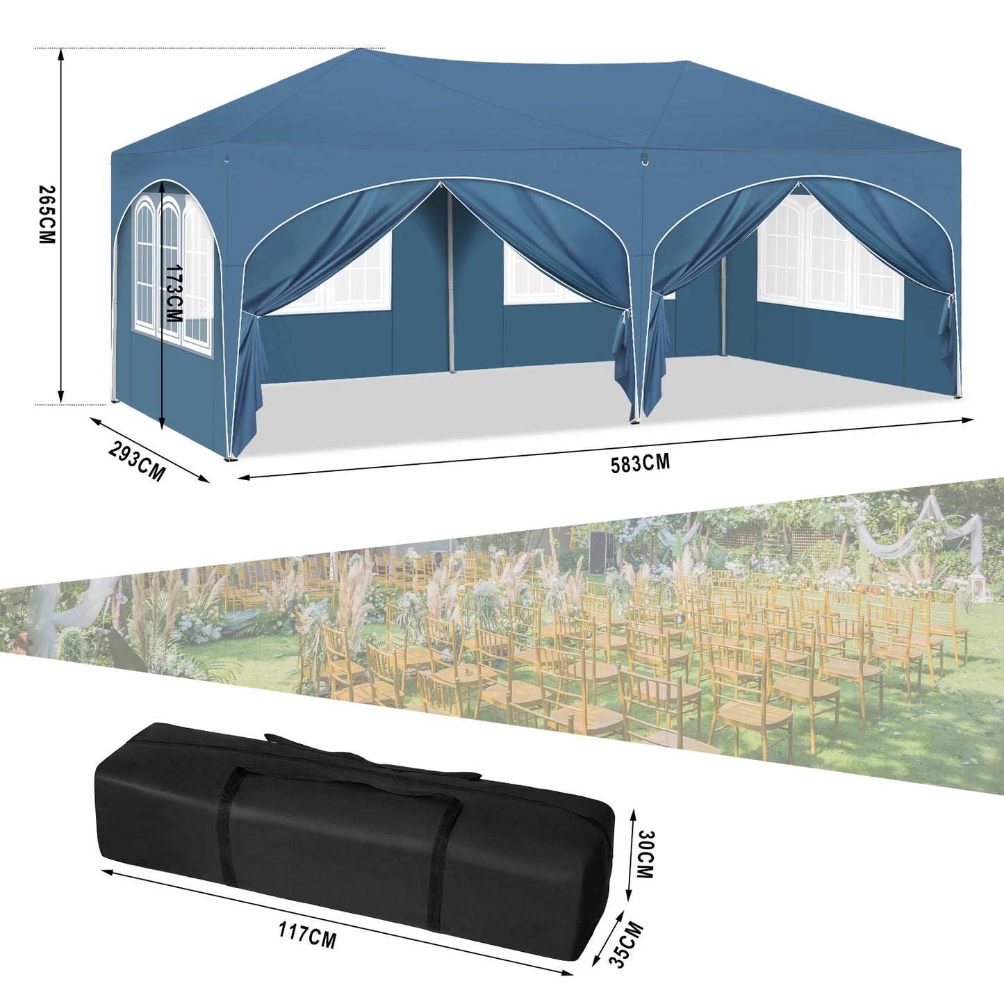 Tonnelle 3x6 réglable avec protection UV et 6 parois