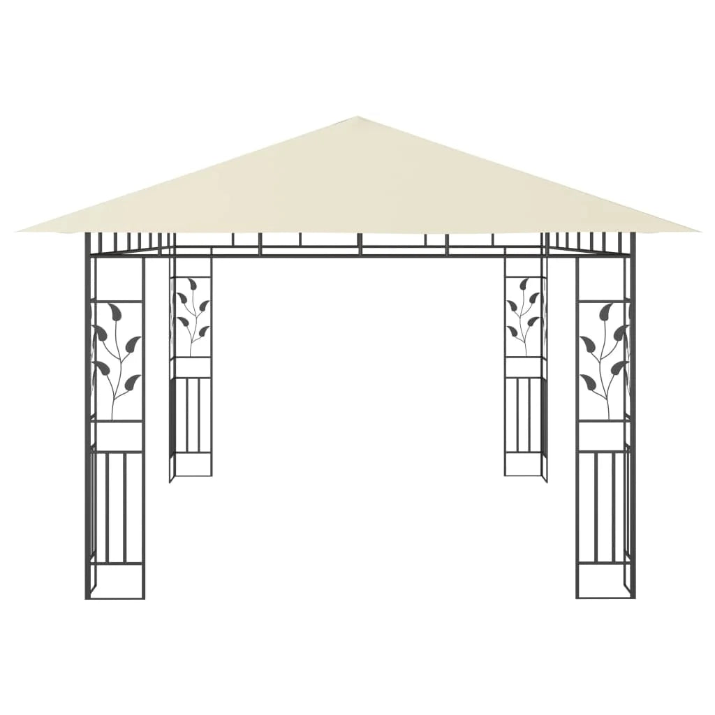 Tonnelle 4x3 m crème avec moustiquaire et guirlande solaire LED