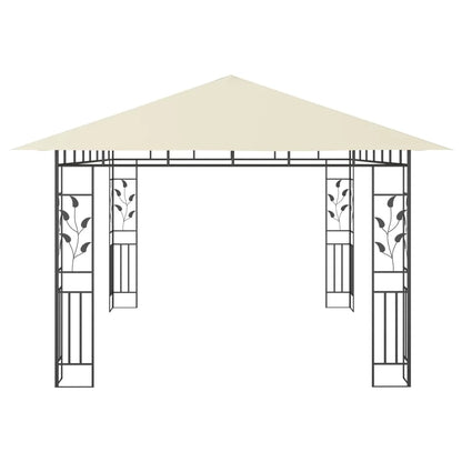 Tonnelle 4x3 m crème avec moustiquaire et guirlande solaire LED