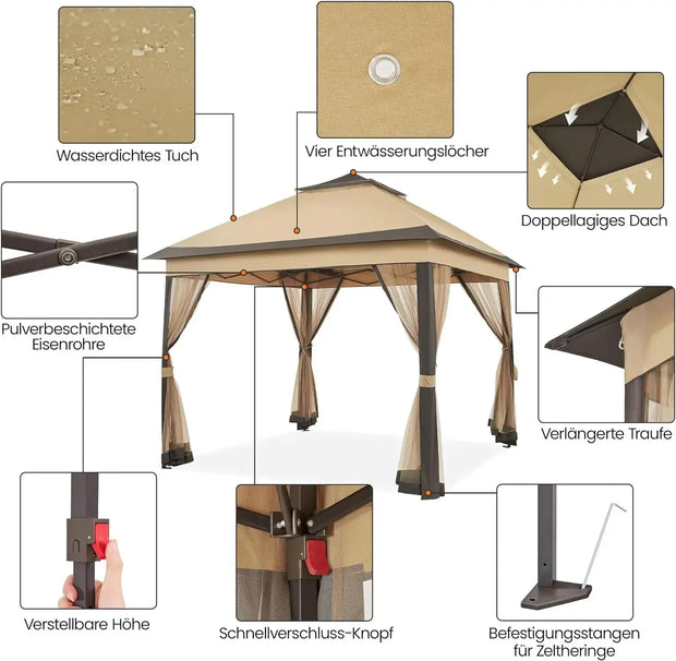 Tonnelle pliante 3 x 3 m avec moustiquaire pour jardin et terrasse