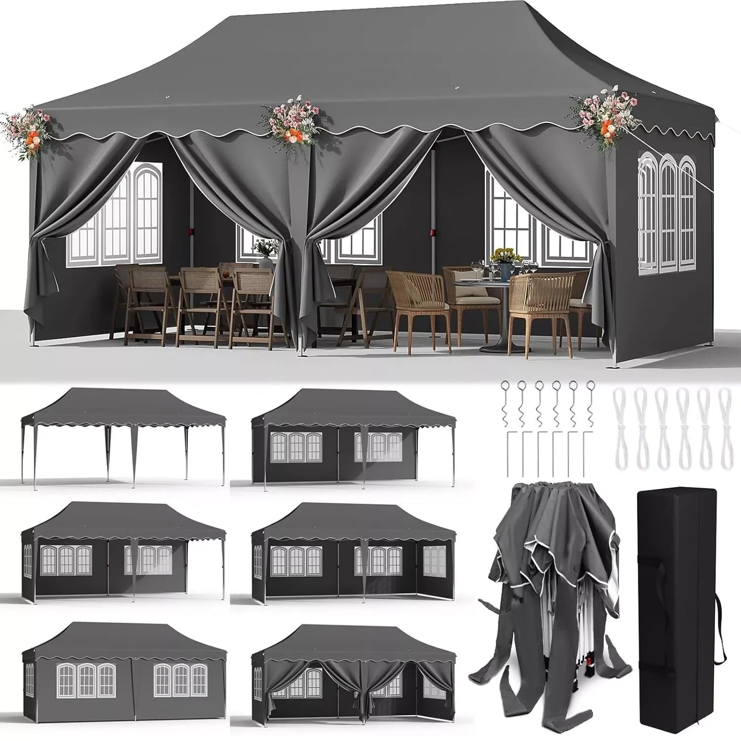 Tonnelle pliante 3x6 robuste avec 6 parois UV50+
