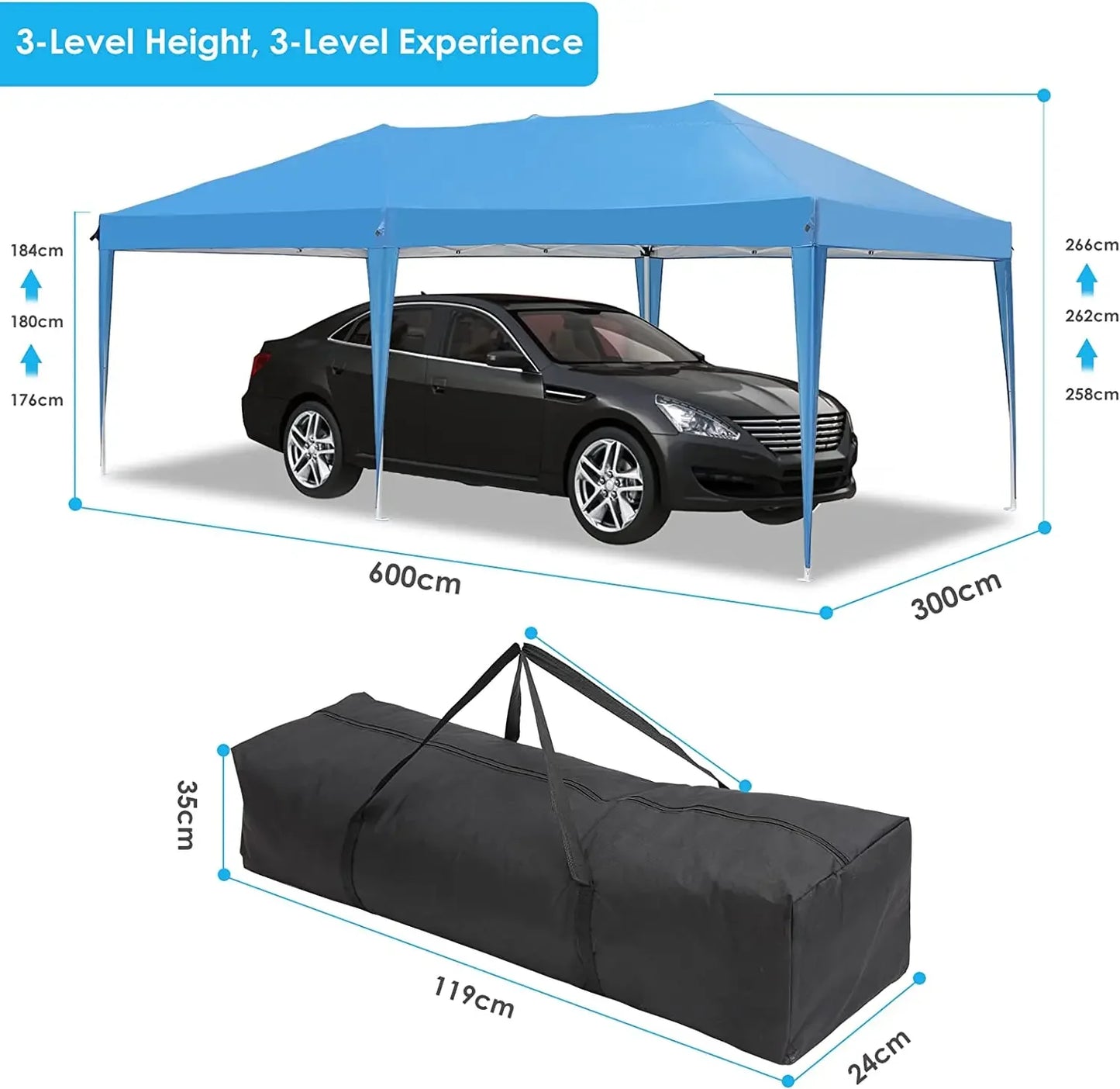 Tonnelle pliante 3x6 imperméable avec 4 côtés