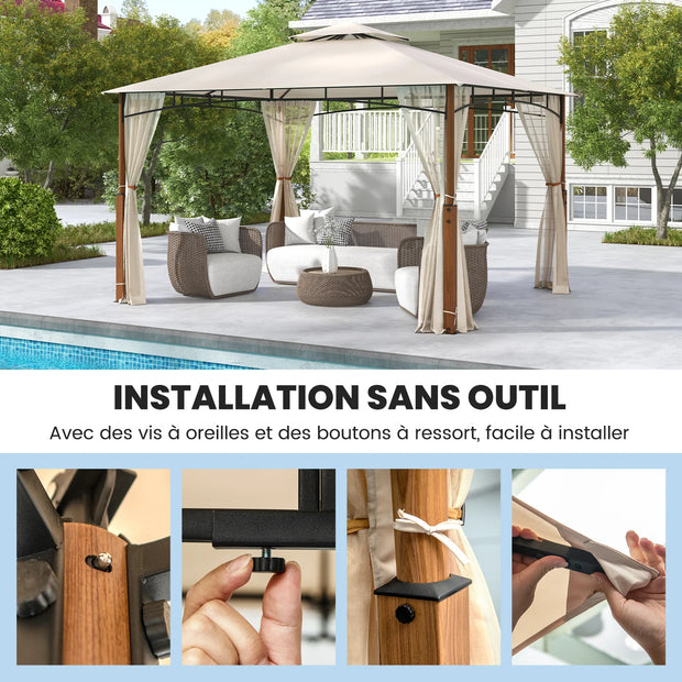 Tonnelle 3,6x3 m avec toit ventilé et moustiquaire intégrée