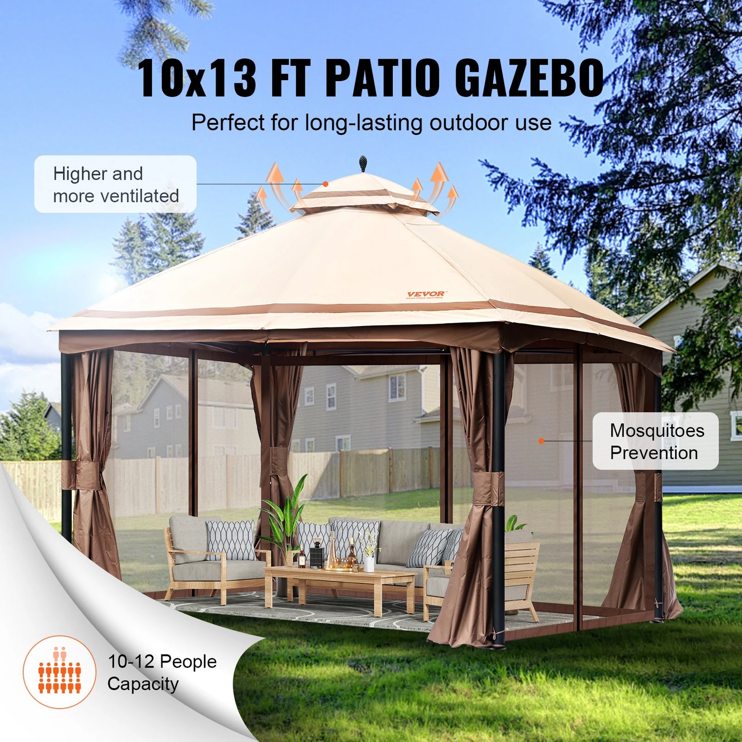 Tonnelle 3x4 m renforcée avec moustiquaire et protection UPF 50+