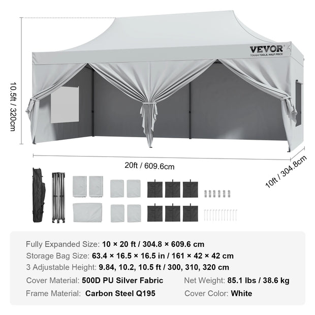 Tonnelle pliante 3x6 m imperméable avec parois et sac à roulettes