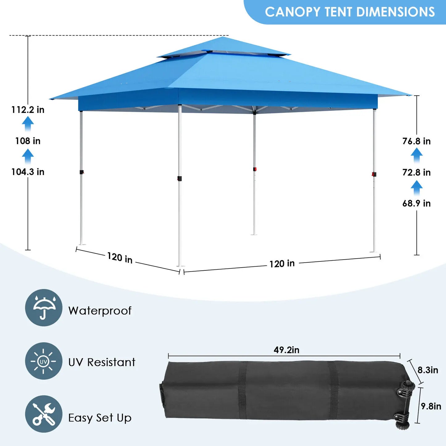 Tonnelle pliante 3,6 x 3,6 m avec rideaux pour terrasse