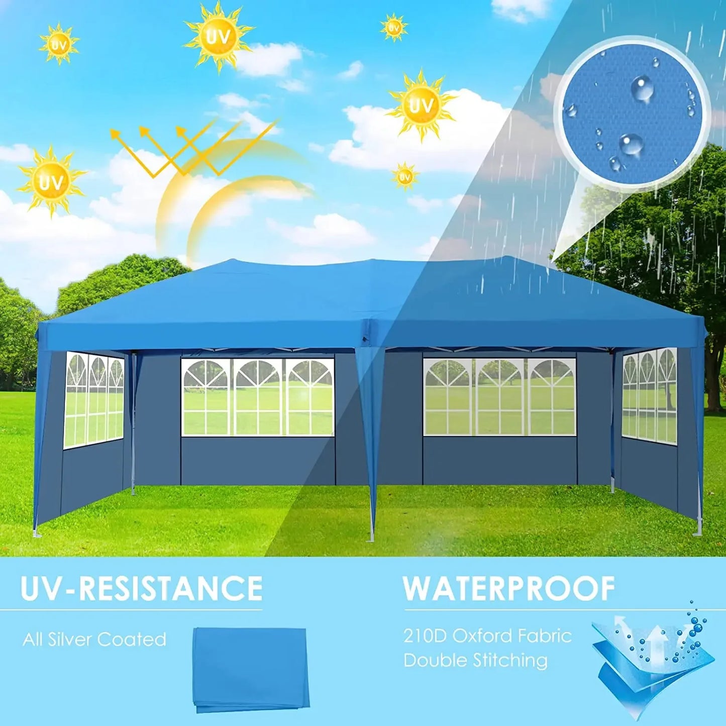 Tonnelle pliante 3x6 imperméable avec 4 côtés