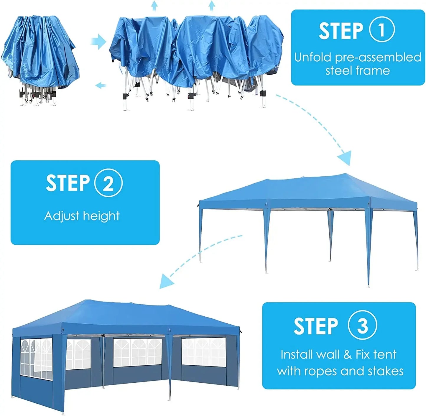 Tonnelle pliante 3x6 imperméable avec 4 côtés
