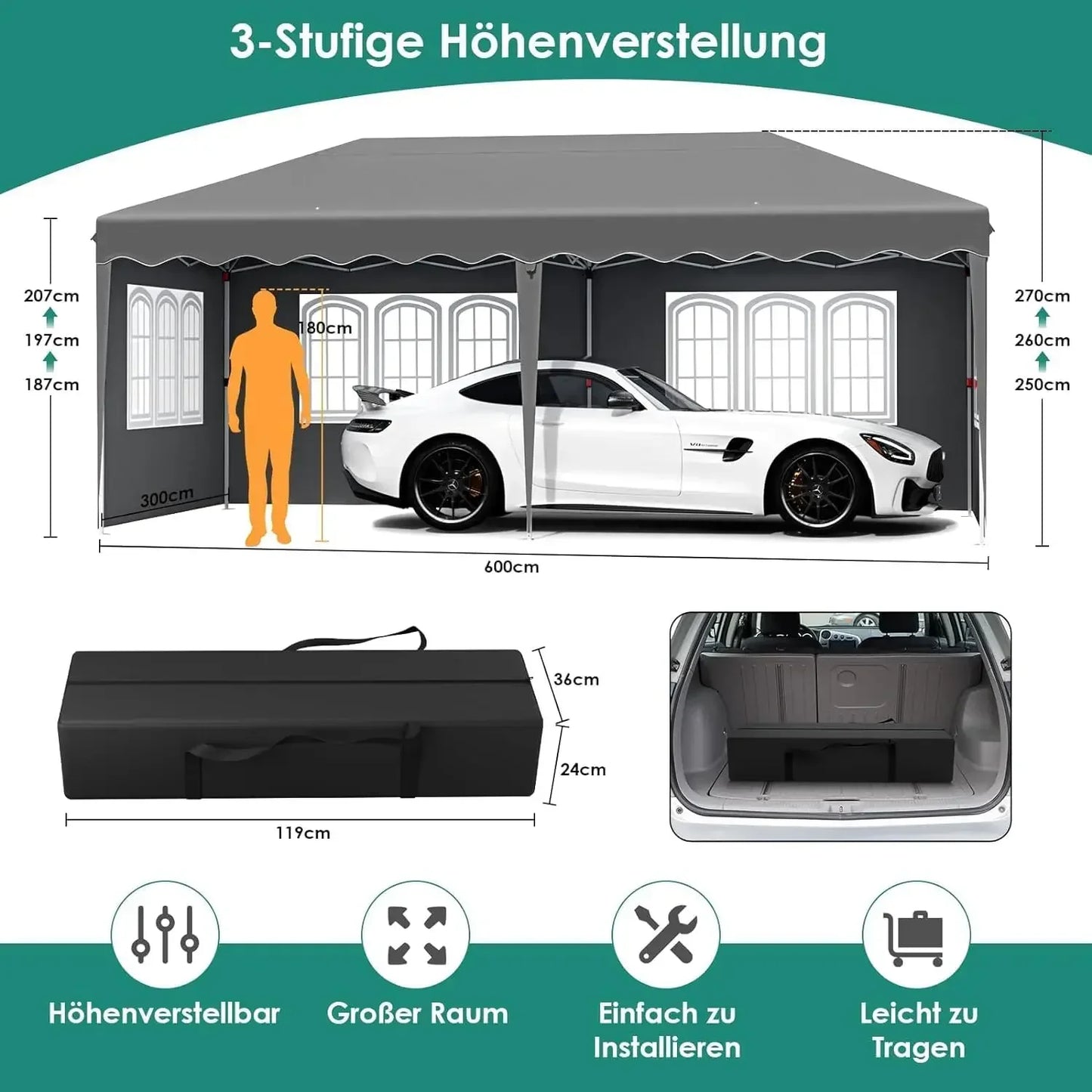 Tonnelle pliante 3x6 avec 4 côtés pour événements