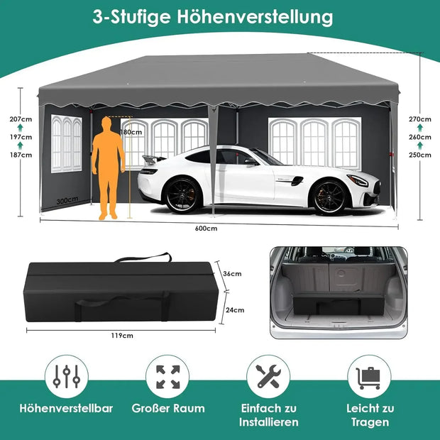Tonnelle pliante 3x6 avec 4 côtés pour événements