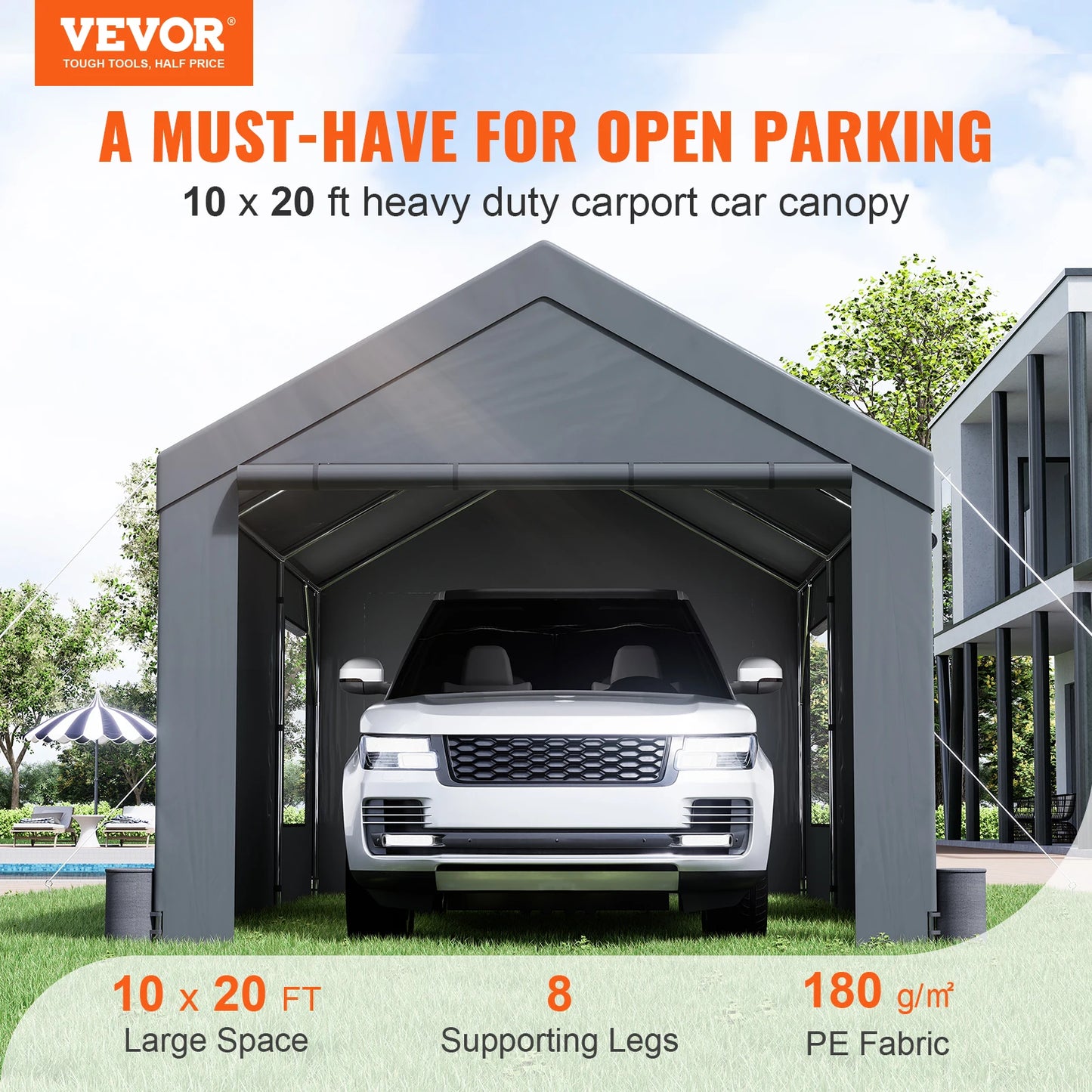 Abri voiture 3,7 x 6 m renforcé avec fenêtres et bâche 3 couches