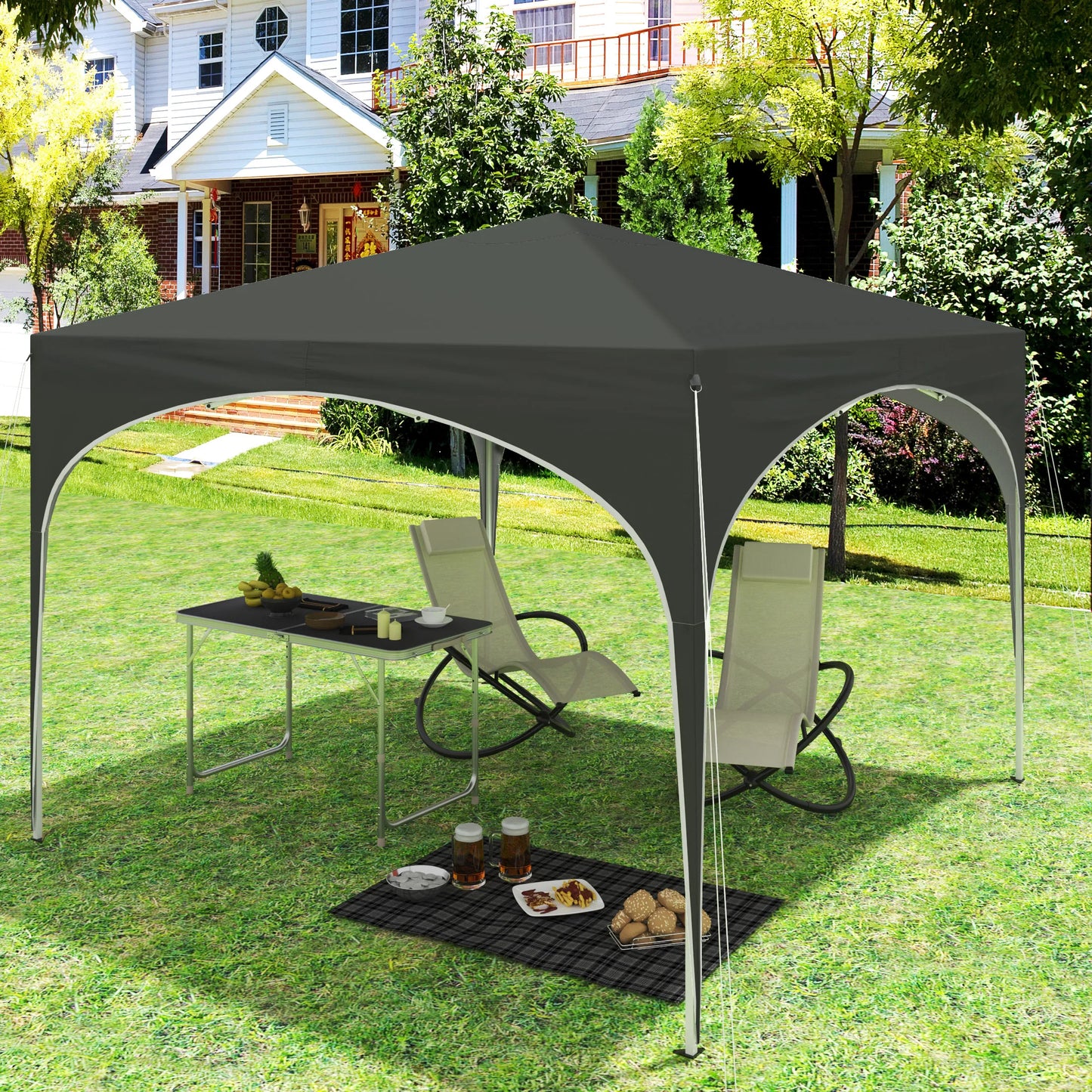 Tonnelle pliante 3x3 m imperméable avec toit arrondi extérieur