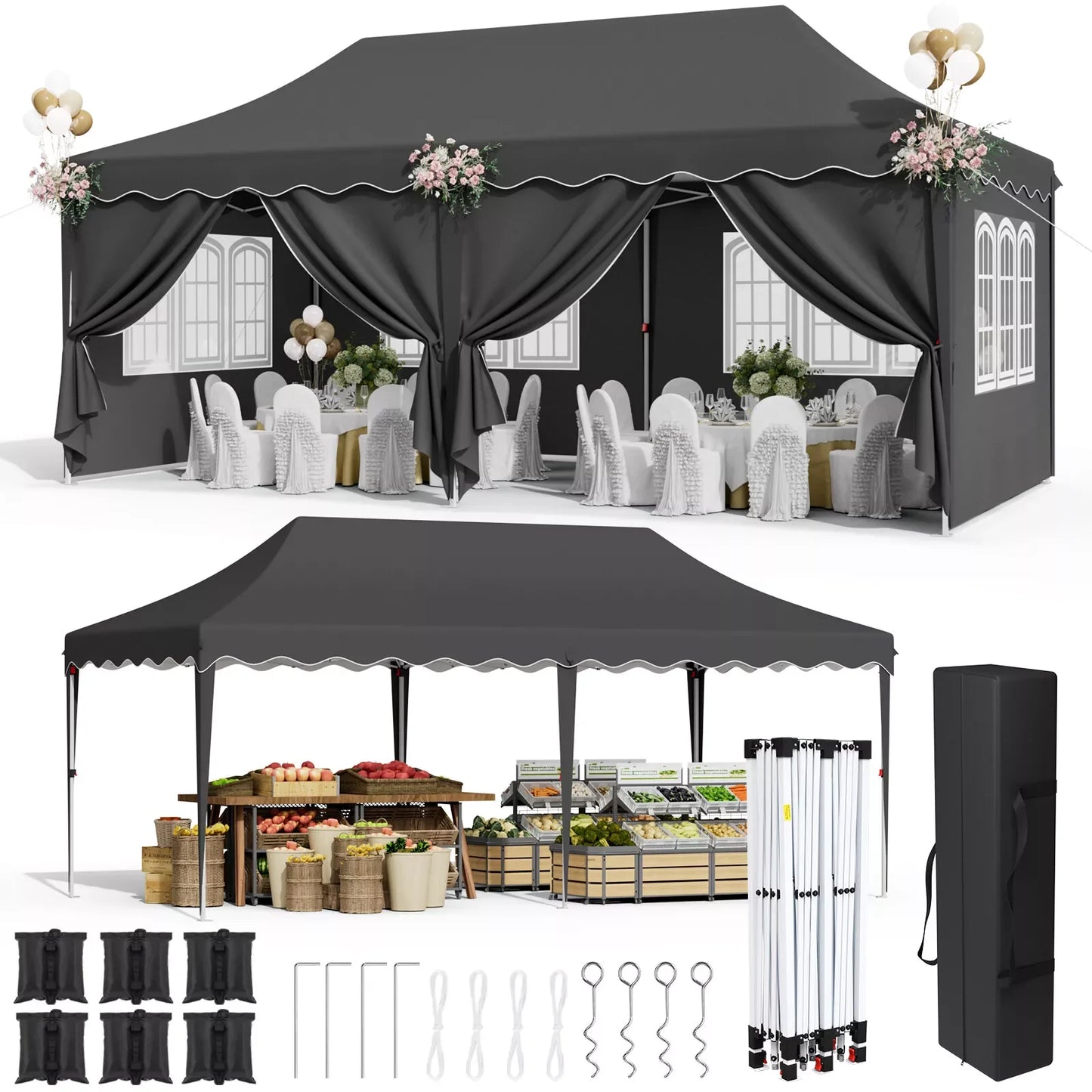 Tonnelle pliante 3x6 robuste avec 6 parois UV50+