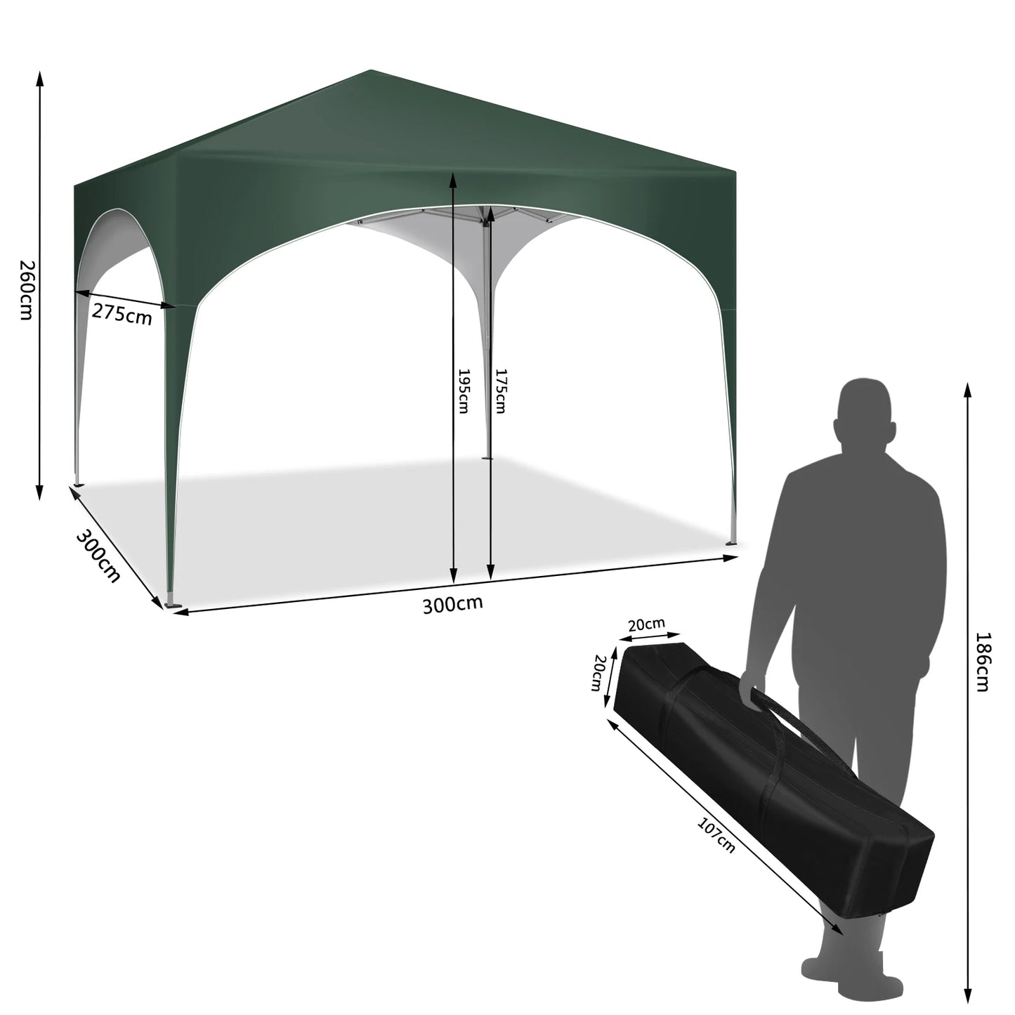 Tonnelle pliante 3x3 m imperméable avec toit arrondi extérieur
