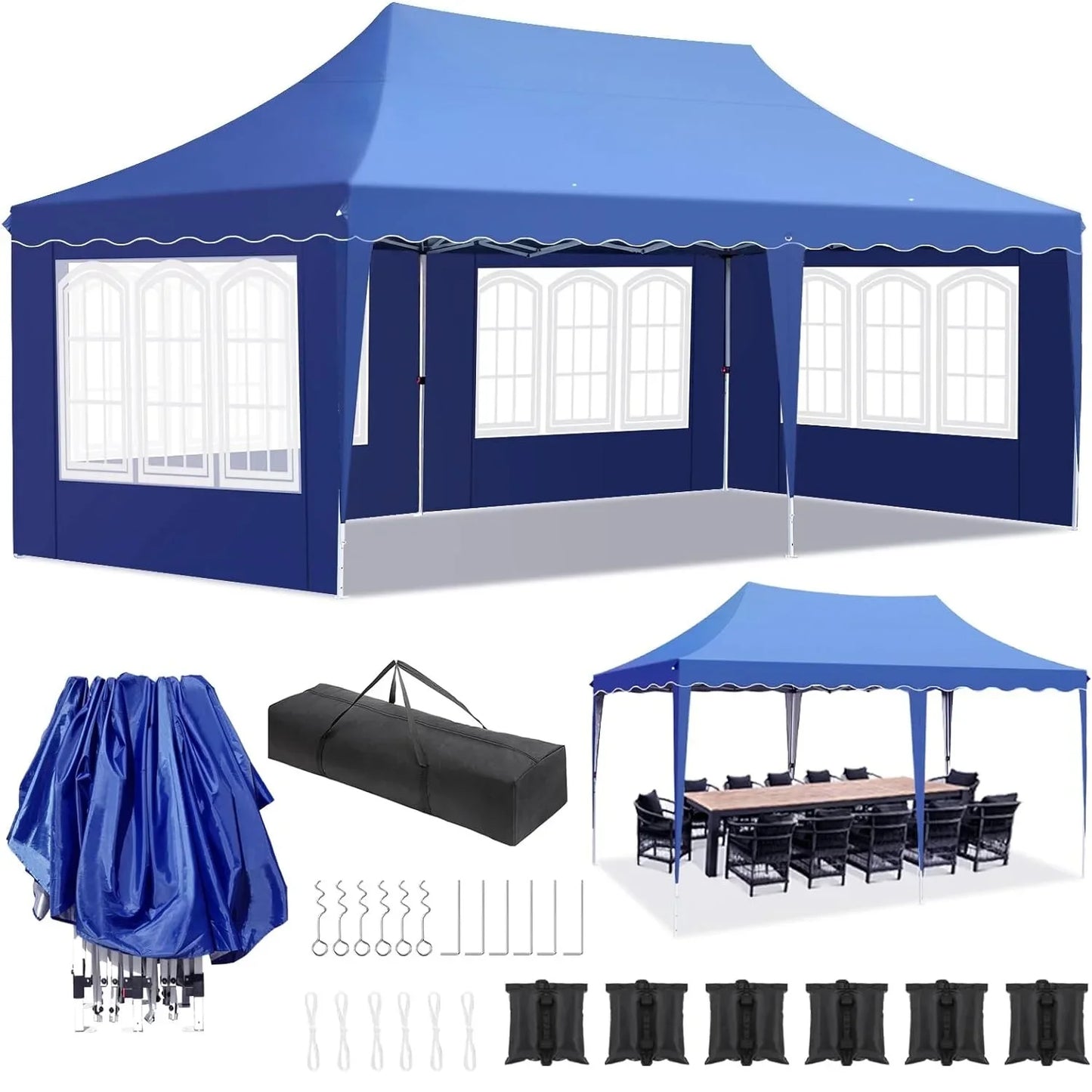 Tonnelle pliante 3x6 avec 4 côtés, UV50+ et sacs