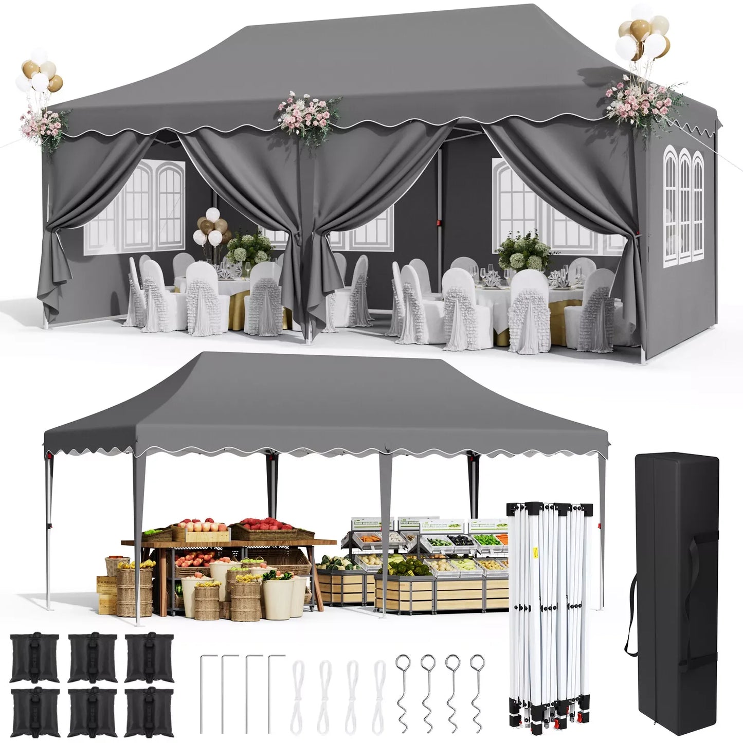 Tonnelle pliante 3x6 robuste avec 6 parois UV50+
