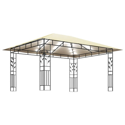 Tonnelle 4x3 m crème avec moustiquaire et guirlande solaire LED