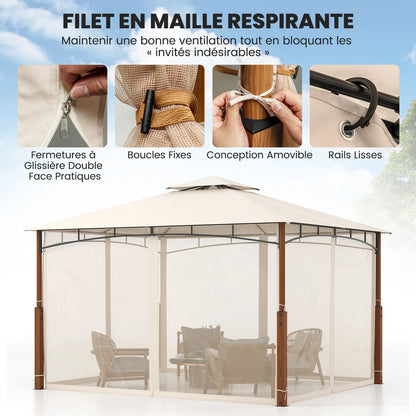 Tonnelle 3,6x3 m avec toit ventilé et moustiquaire intégrée