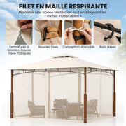 Tonnelle 3,6x3 m avec toit ventilé et moustiquaire intégrée