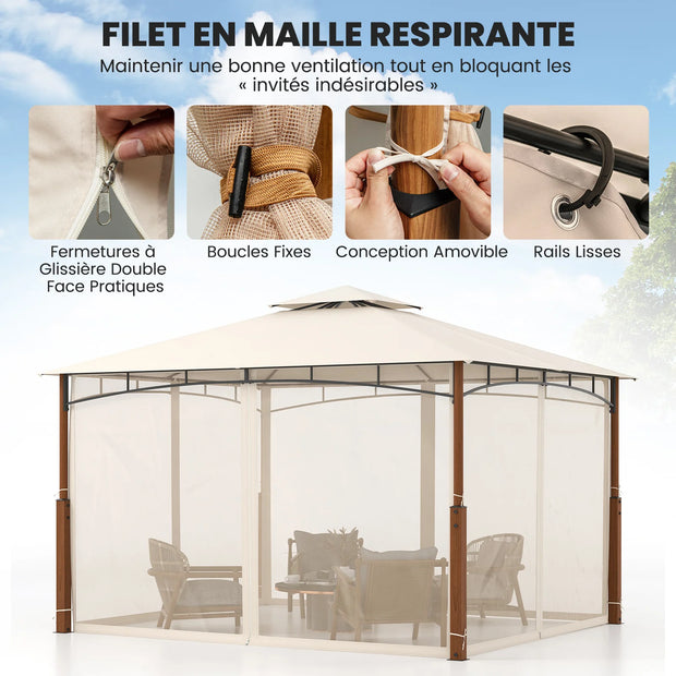 Tonnelle 3,6x3 m avec toit ventilé et moustiquaire intégrée