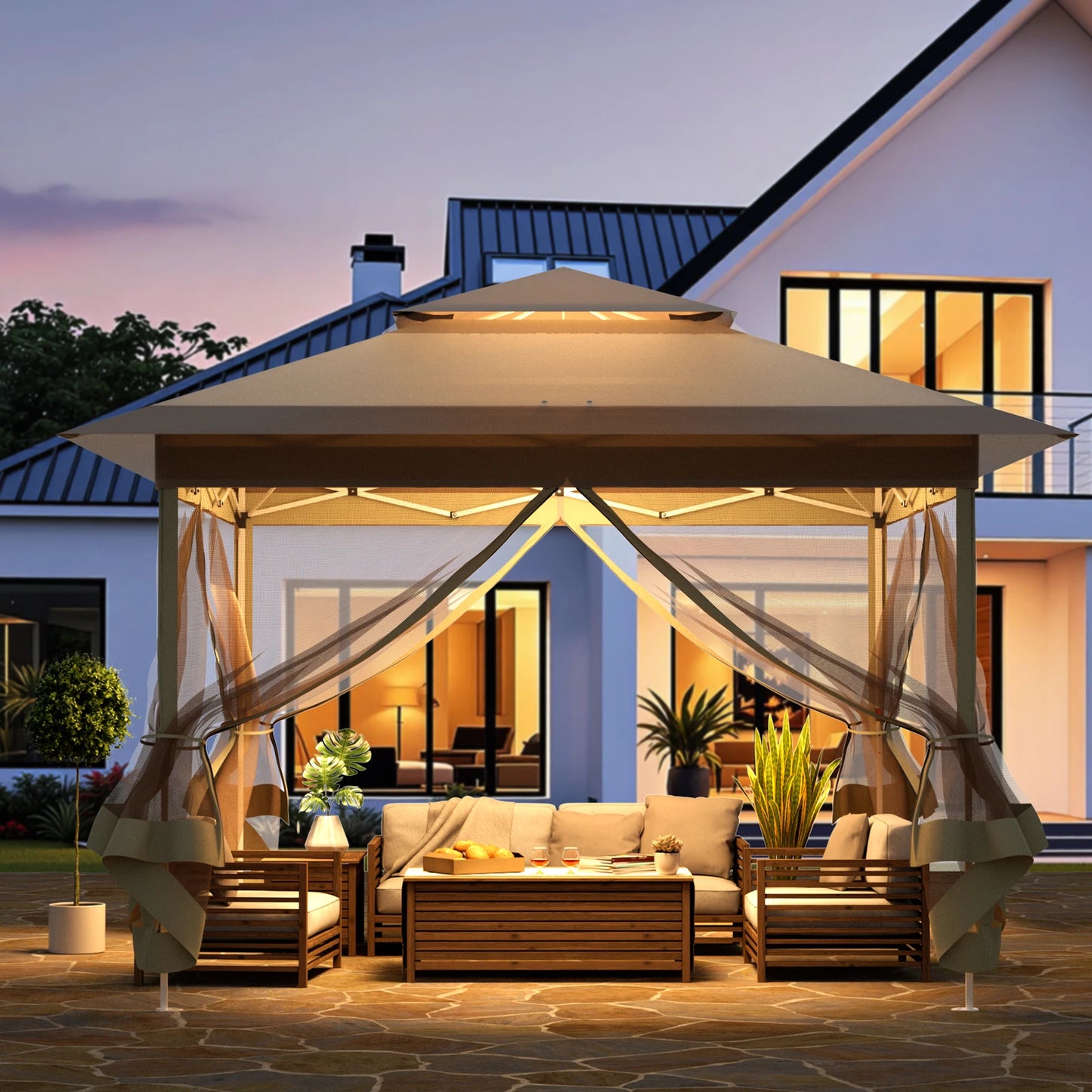 Tonnelle pliante 3 x 3 m avec moustiquaire pour jardin et terrasse