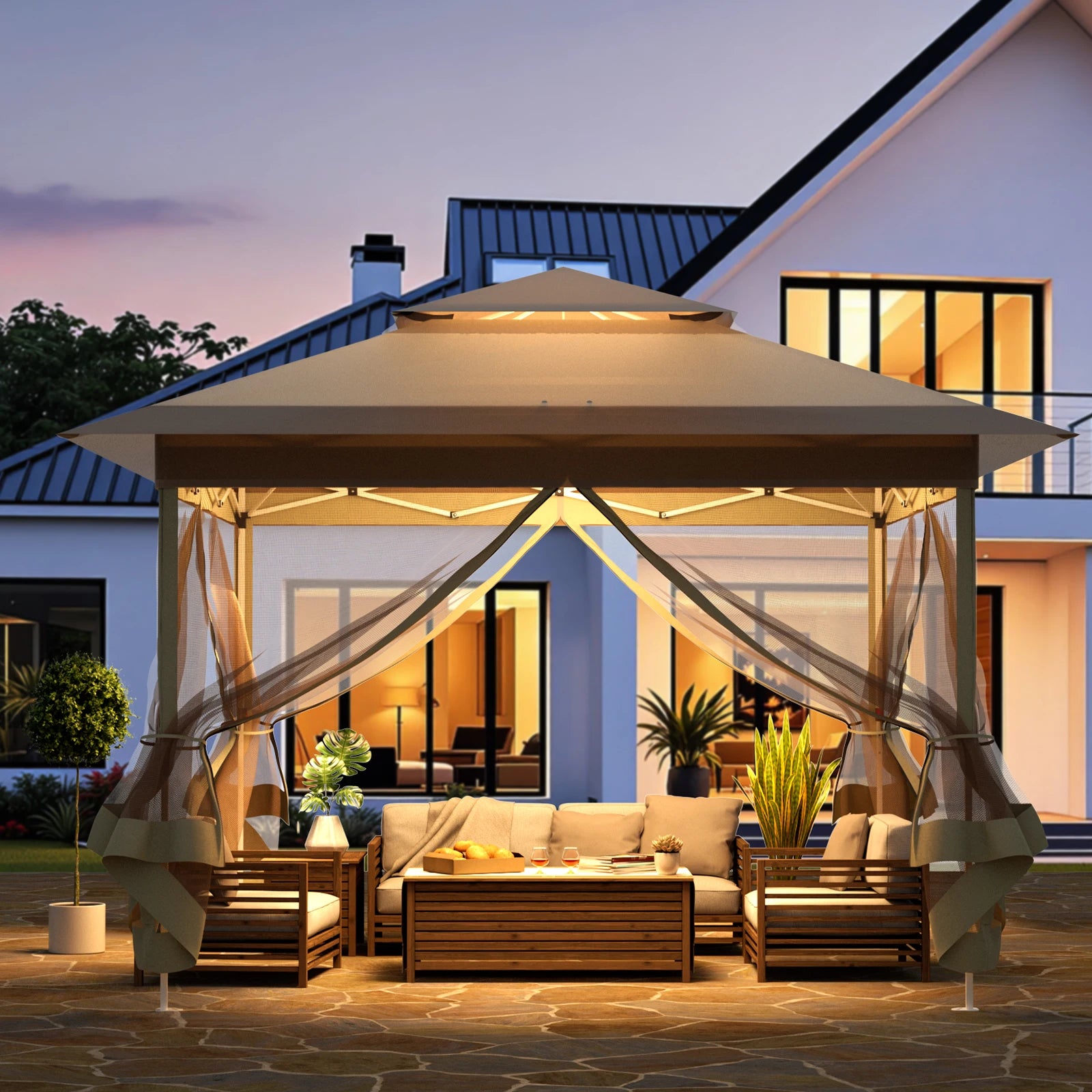 Tonnelle pliante 3 x 3 m avec moustiquaire pour jardin et terrasse