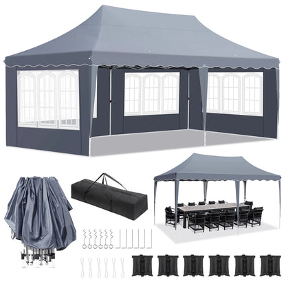 Tonnelle pliante 3x6 avec 4 côtés, UV50+ et sacs
